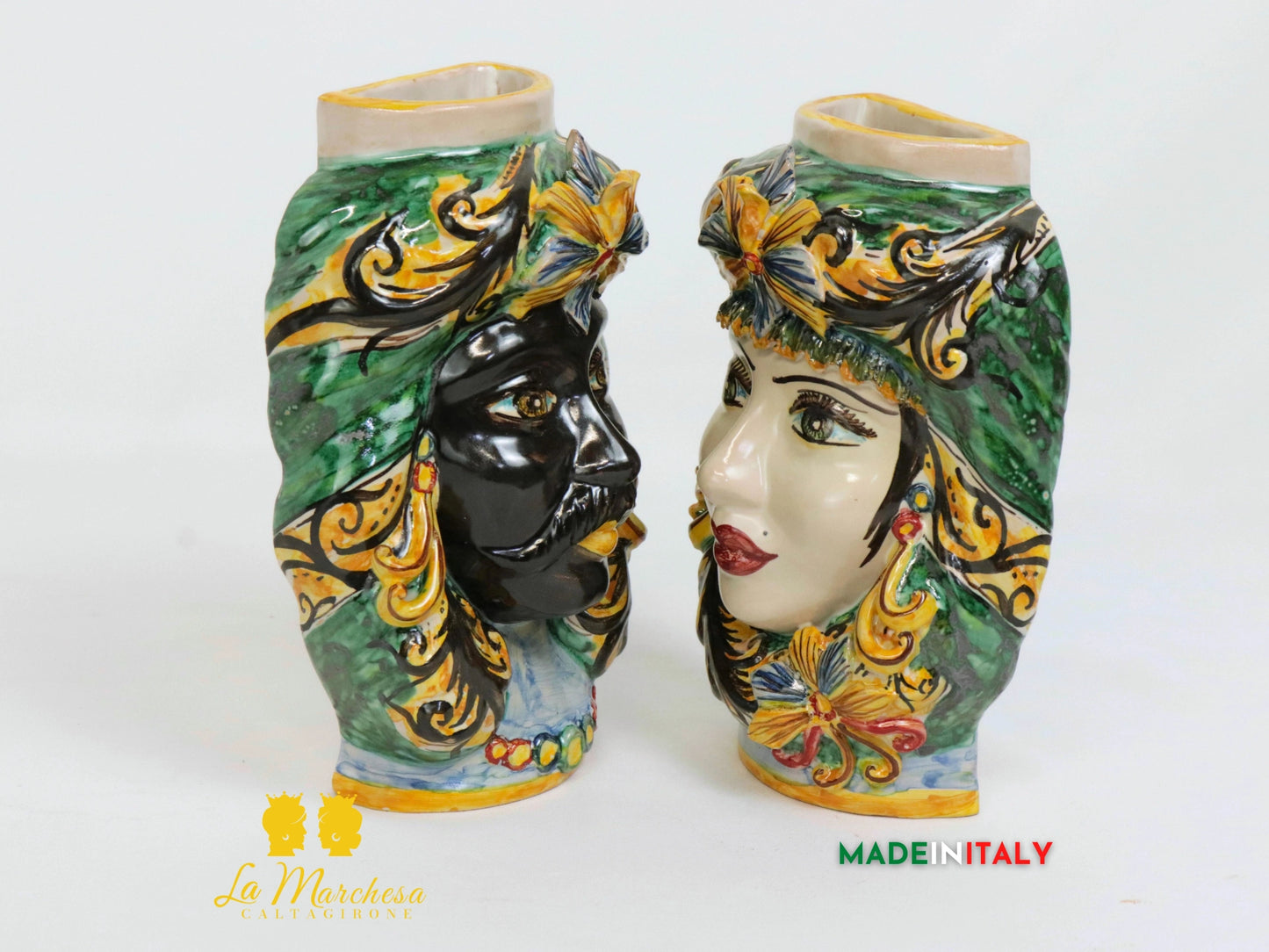 Teste di Moro da Parete in Ceramica di Caltagirone - Verde Rame (2)