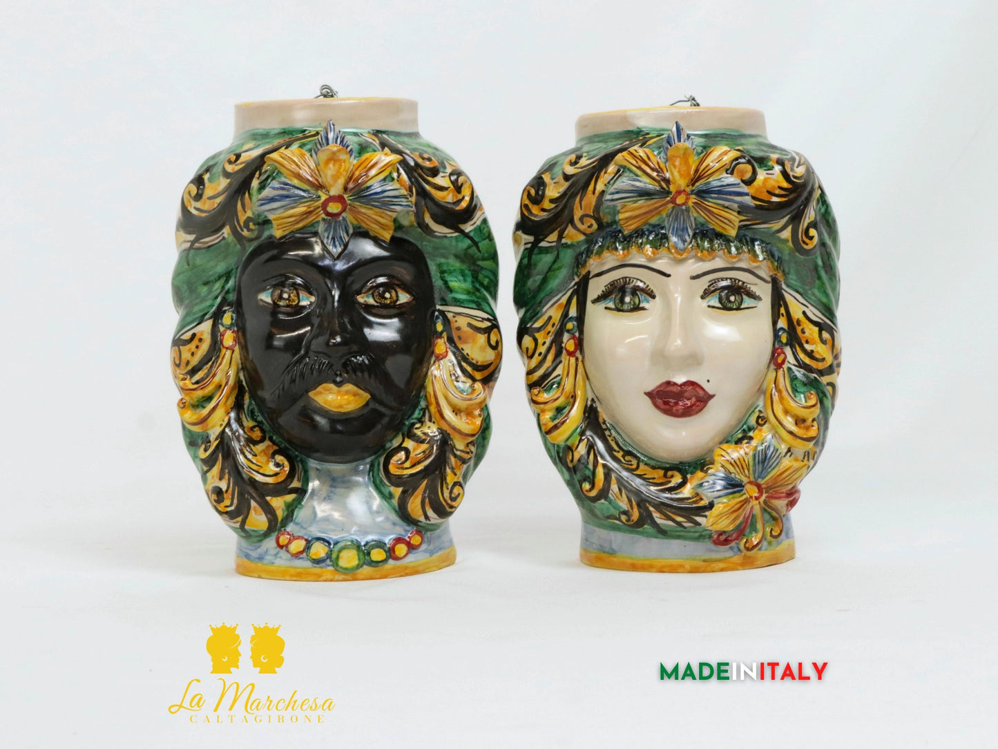 Teste di Moro da Parete in Ceramica di Caltagirone - Verde Rame (2)