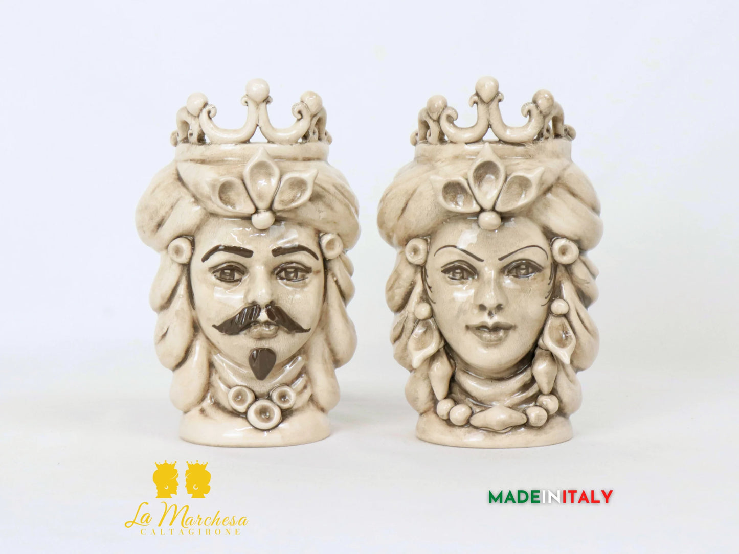 Teste di Moro in Ceramica di Caltagirone Etna corona fumè 16cm - Fumè