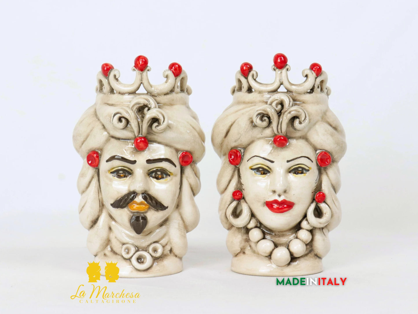 Teste di Moro in Ceramica di Caltagirone Etna corona fumè 16cm - Rosso