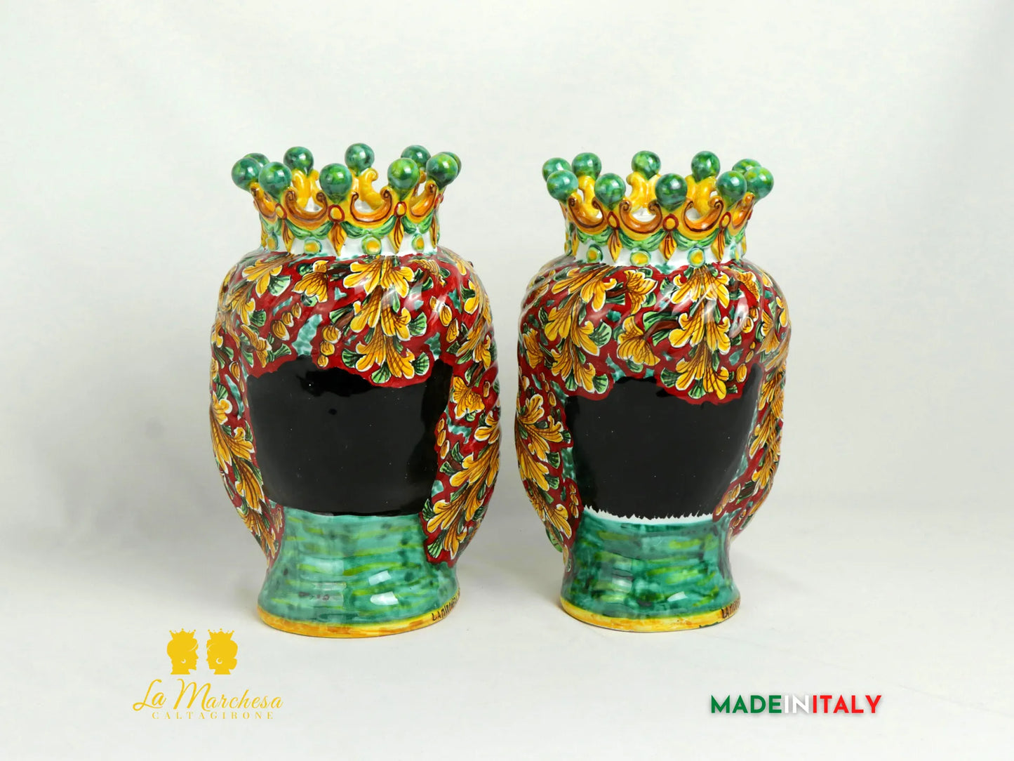 Teste di Moro in Ceramica Caltagirone Classiche ornato Rosso 29cm