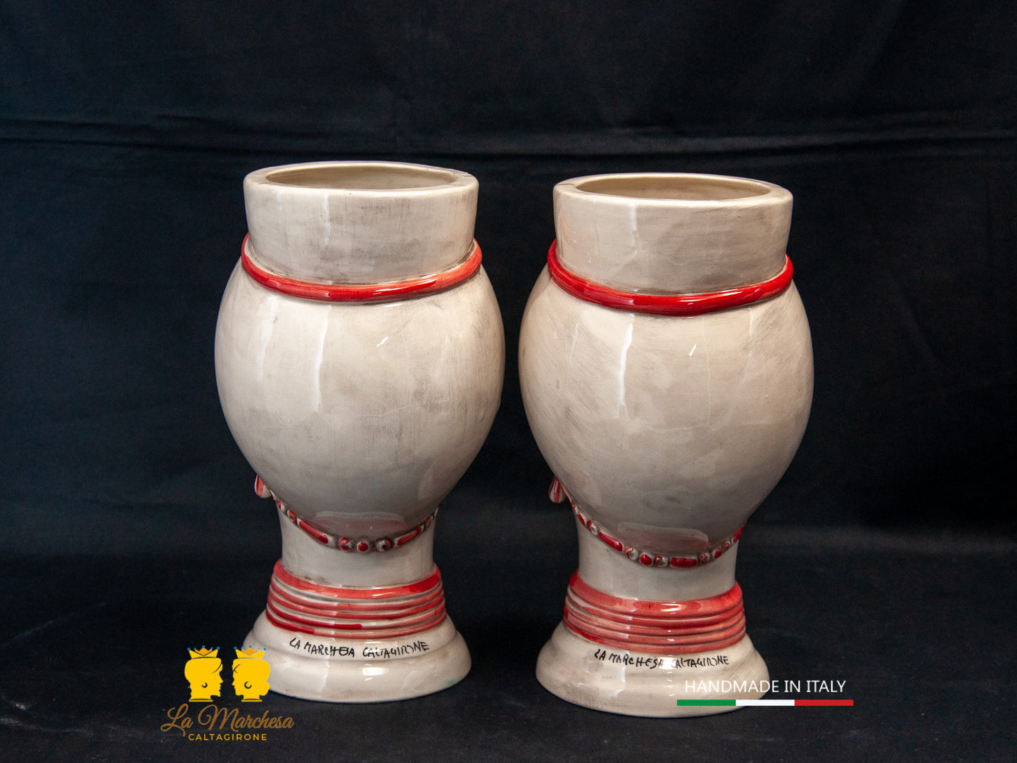 Platia - Teste di Moro in Ceramica di Caltagirone fumè rosso 23cm