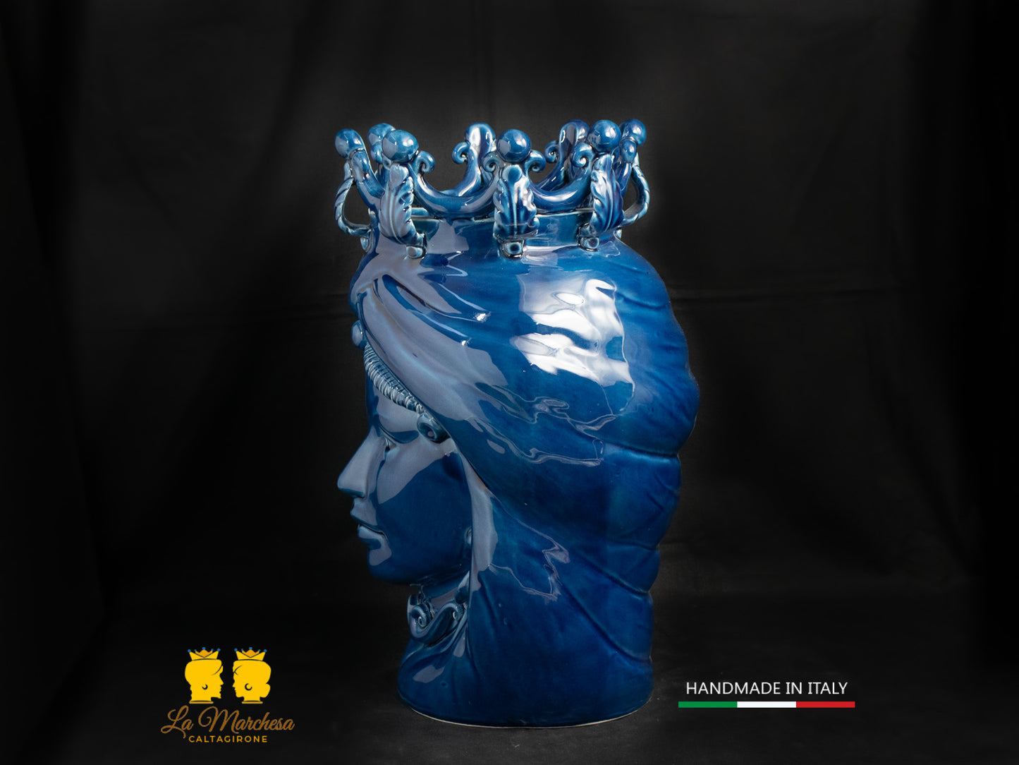 Testa di Moro Ceramica di Caltagirone Donna blu cobalto 36cm