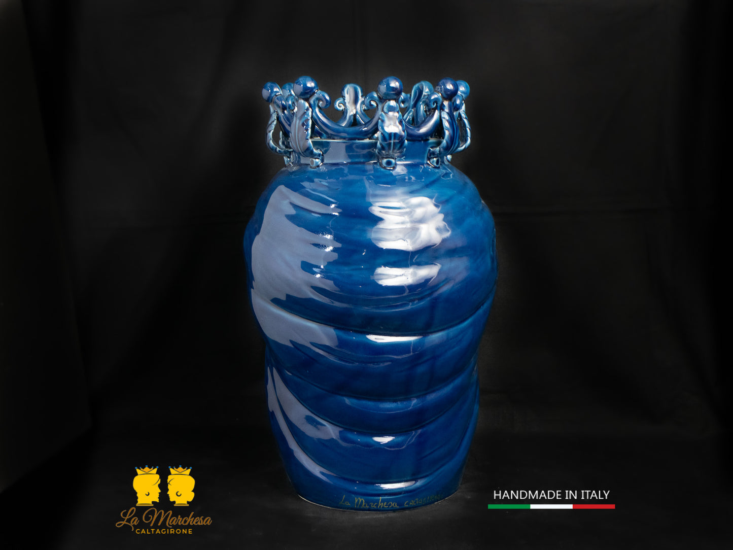 Testa di Moro Ceramica di Caltagirone Donna blu cobalto 36cm