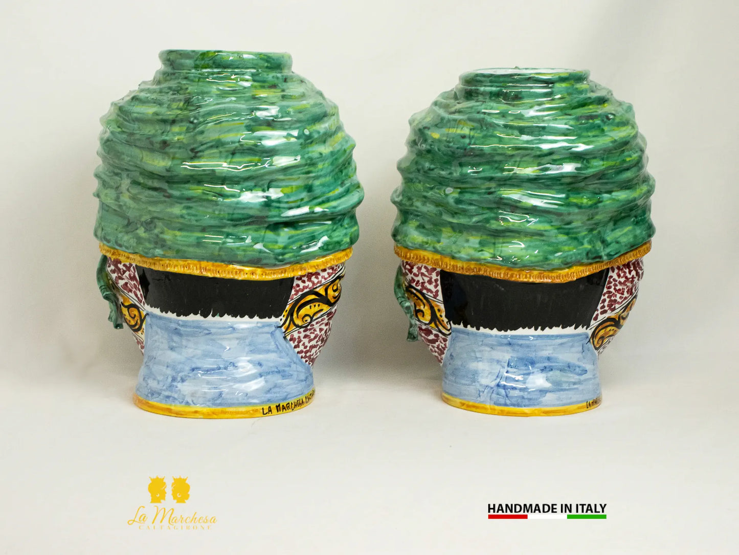 Teste di Moro in Ceramica di Caltagirone turbante celeste 34cm