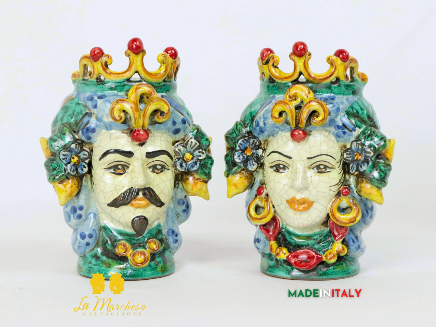 Teste di Moro in Ceramica di Caltagirone verde rame 15cm - Vari Modelli (2)