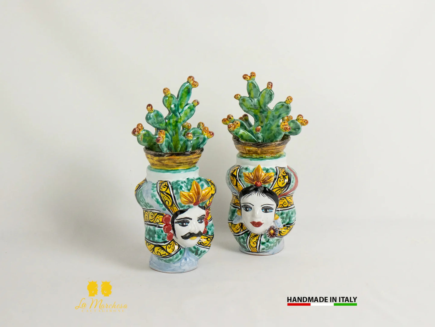 Teste di Moro Ceramica di Caltagirone cesto fichi d'India 21cm