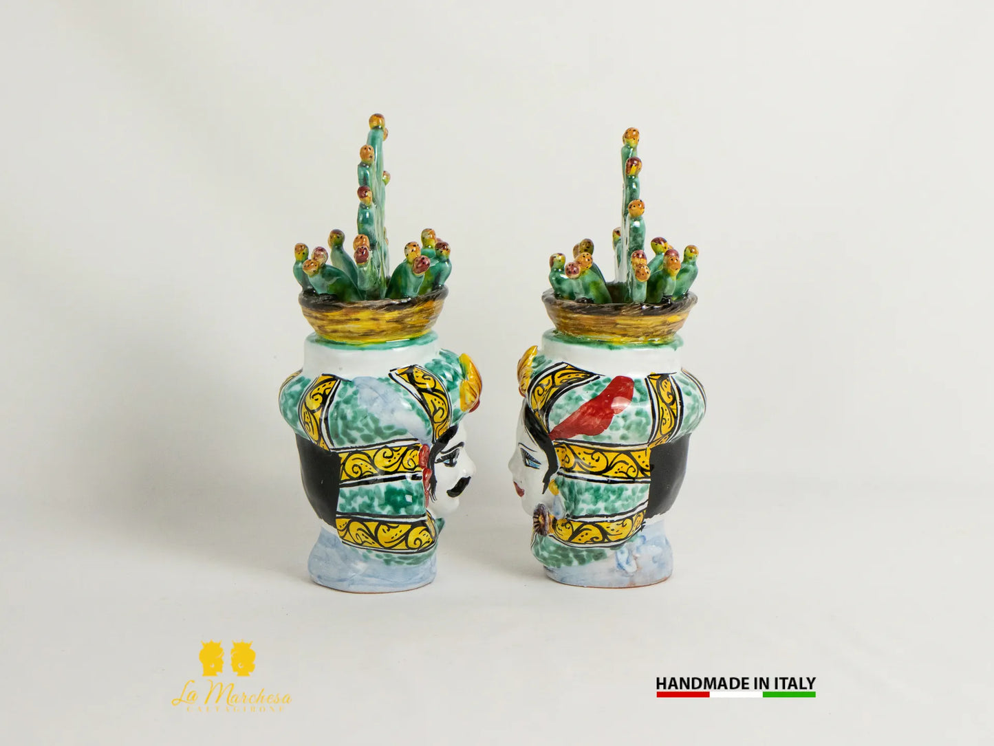 Teste di Moro Ceramica di Caltagirone cesto fichi d'India 21cm
