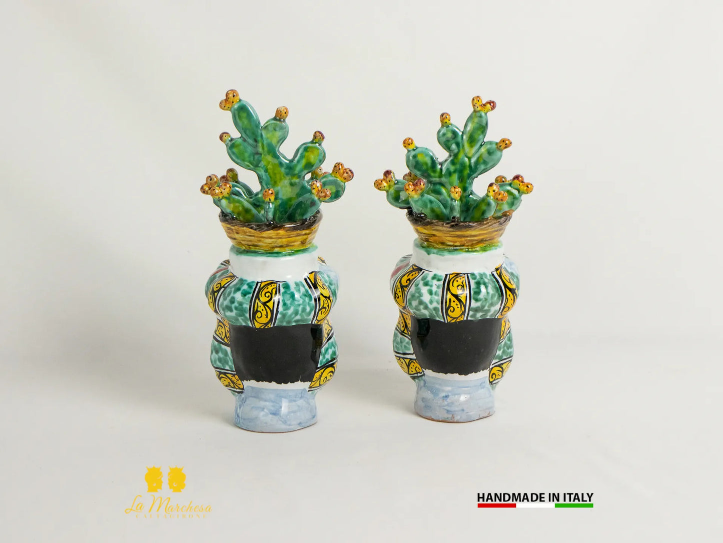 Teste di Moro Ceramica di Caltagirone cesto fichi d'India 21cm