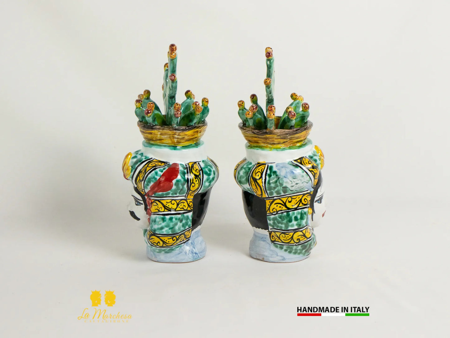 Teste di Moro Ceramica di Caltagirone cesto fichi d'India 21cm