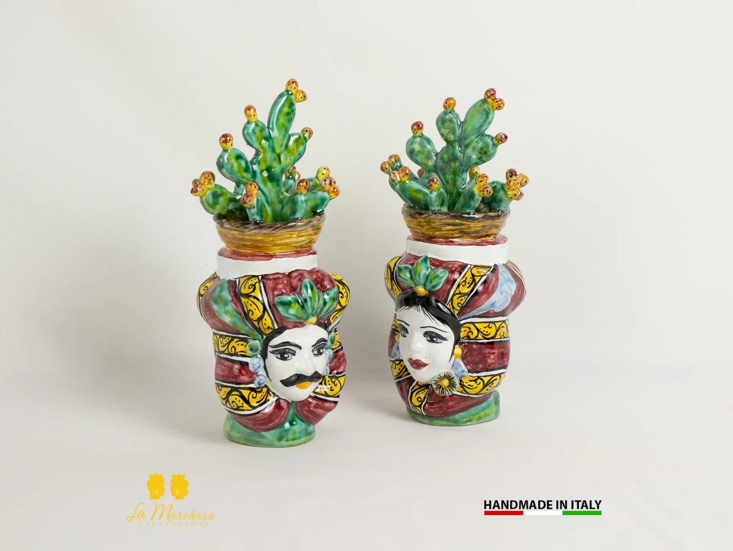 Teste di Moro Ceramica di Caltagirone cesto fichi d'India 21cm