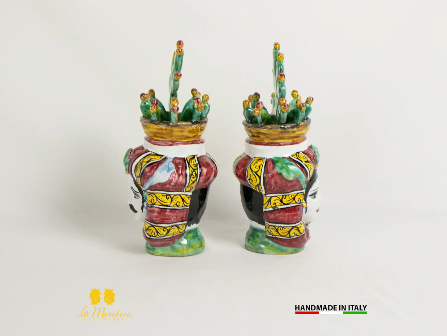 Teste di Moro Ceramica di Caltagirone cesto fichi d'India 21cm