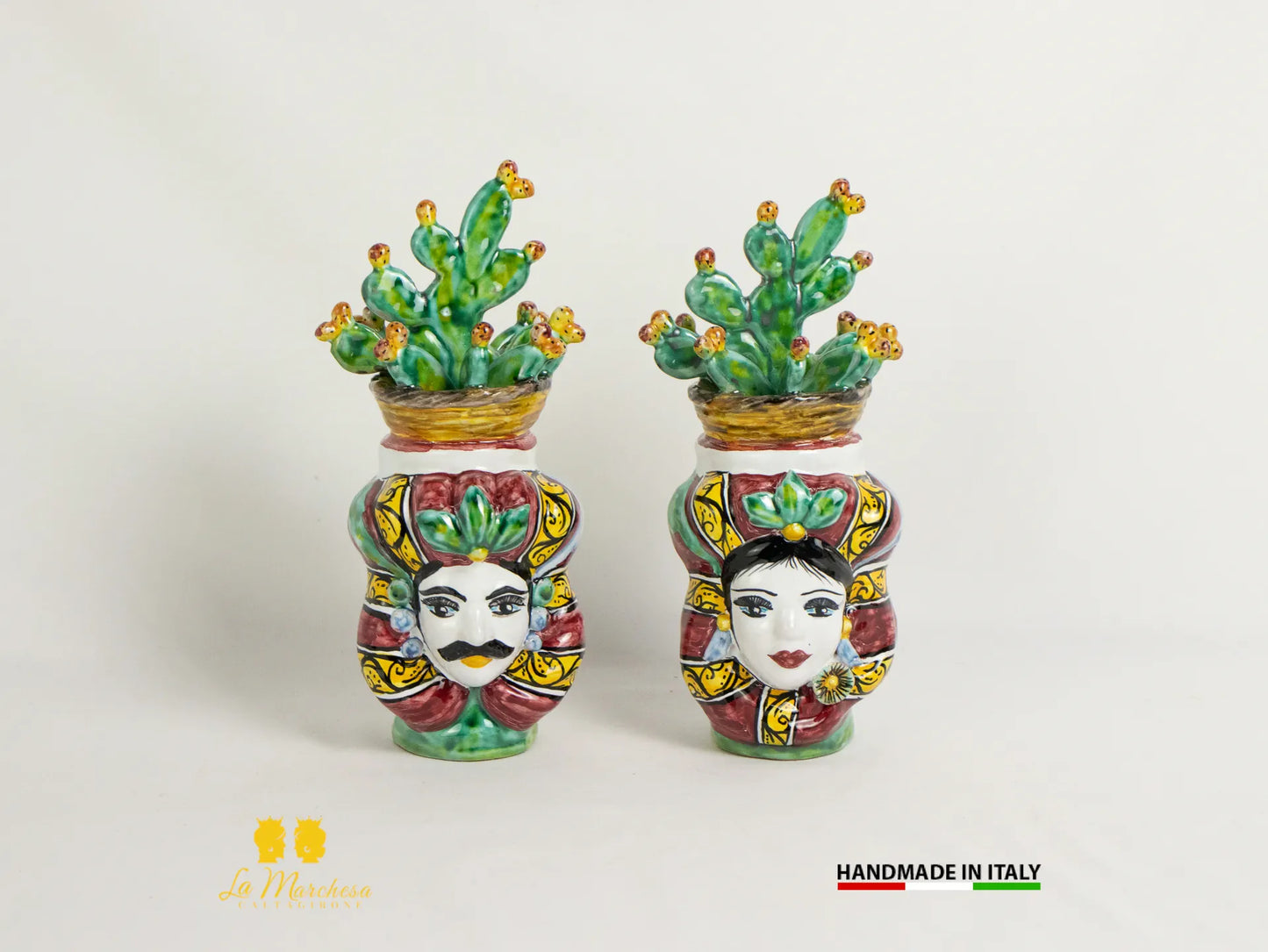 Teste di Moro Ceramica di Caltagirone cesto fichi d'India 21cm