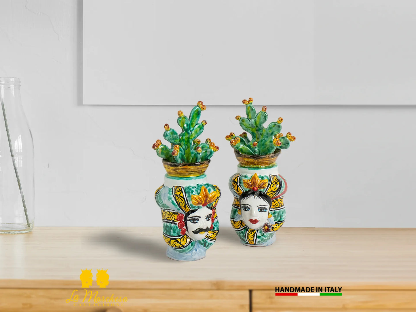 Teste di Moro Ceramica di Caltagirone cesto fichi d'India 21cm