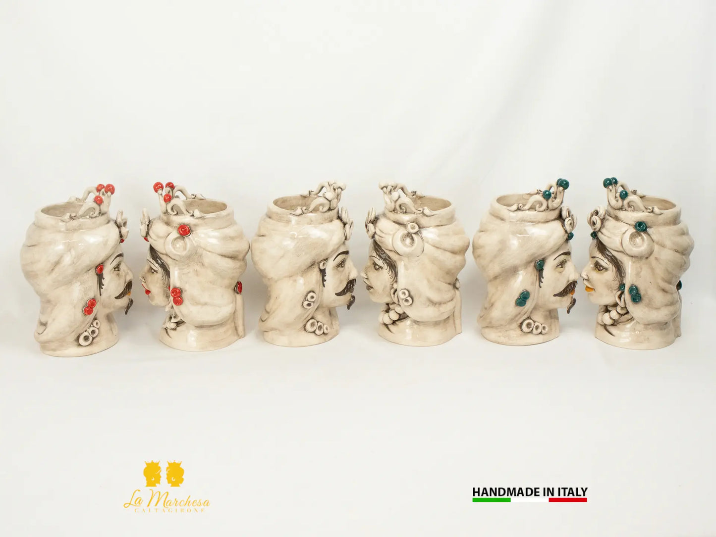 Teste di Moro in Ceramica di Caltagirone Etna corona fumè 21cm