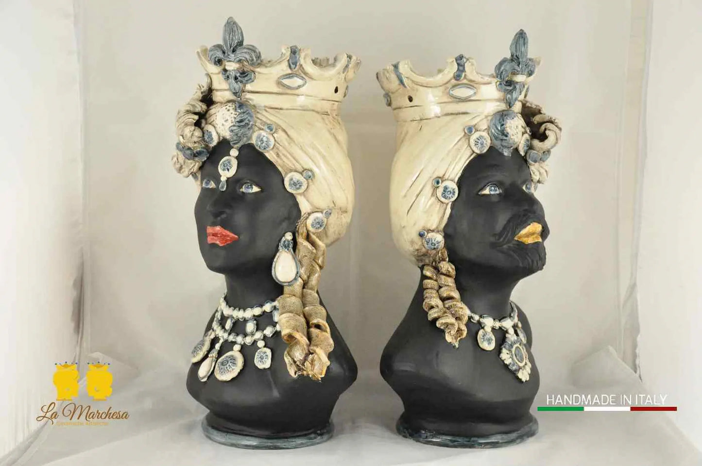 Teste di Moro in Ceramica di Caltagirone Busto Nero Satinato 47cm