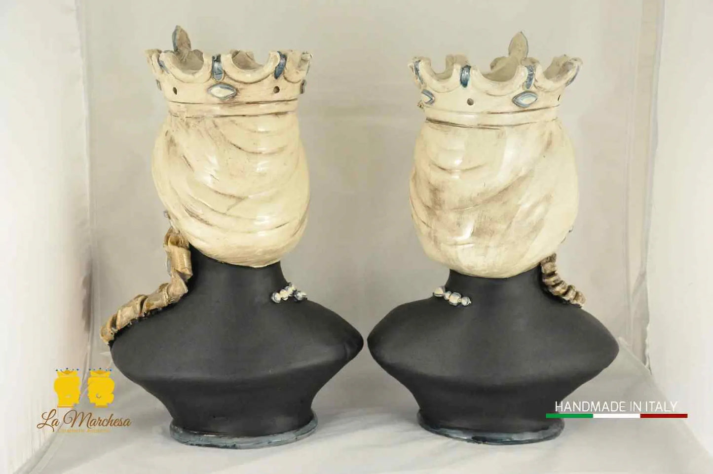 Prestigiosa Coppia Teste di Moro Ceramica di Caltagirone Busto Satinato