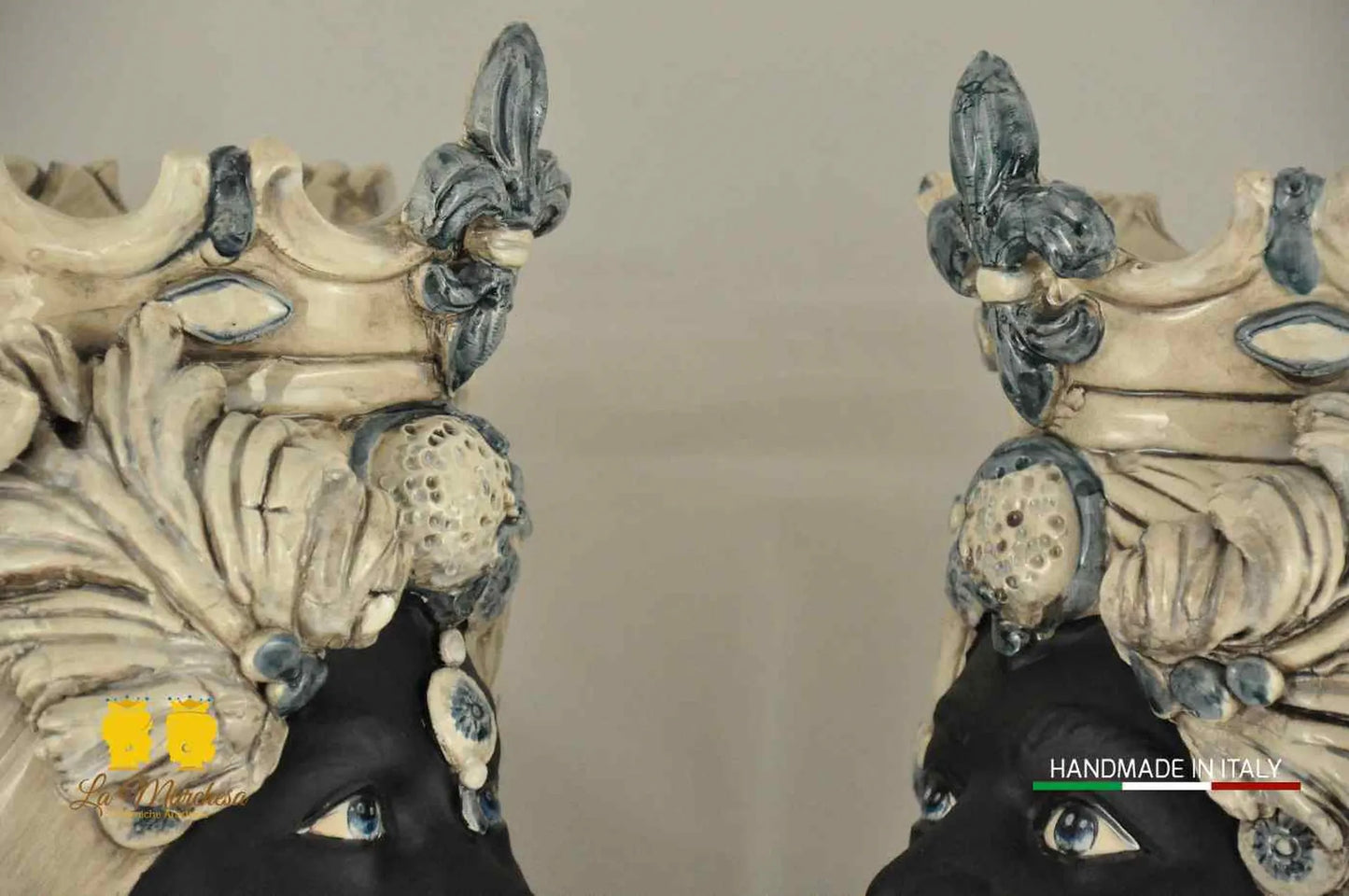 Prestigiosa Coppia Teste di Moro Ceramica di Caltagirone Busto Satinato