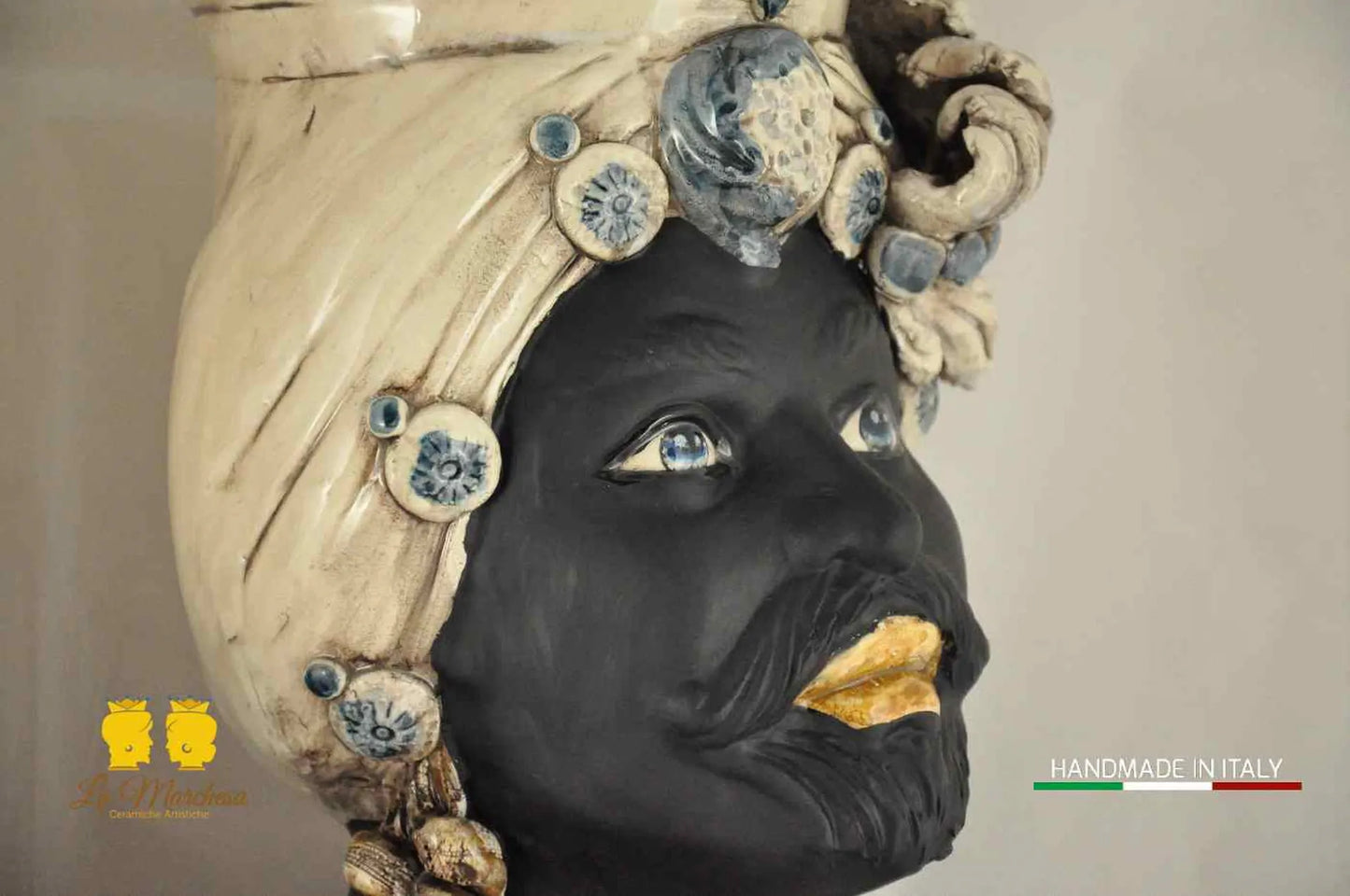 Prestigiosa Coppia Teste di Moro Ceramica di Caltagirone Busto Satinato