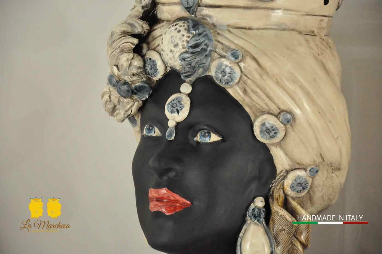Prestigiosa Coppia Teste di Moro Ceramica di Caltagirone Busto Satinato