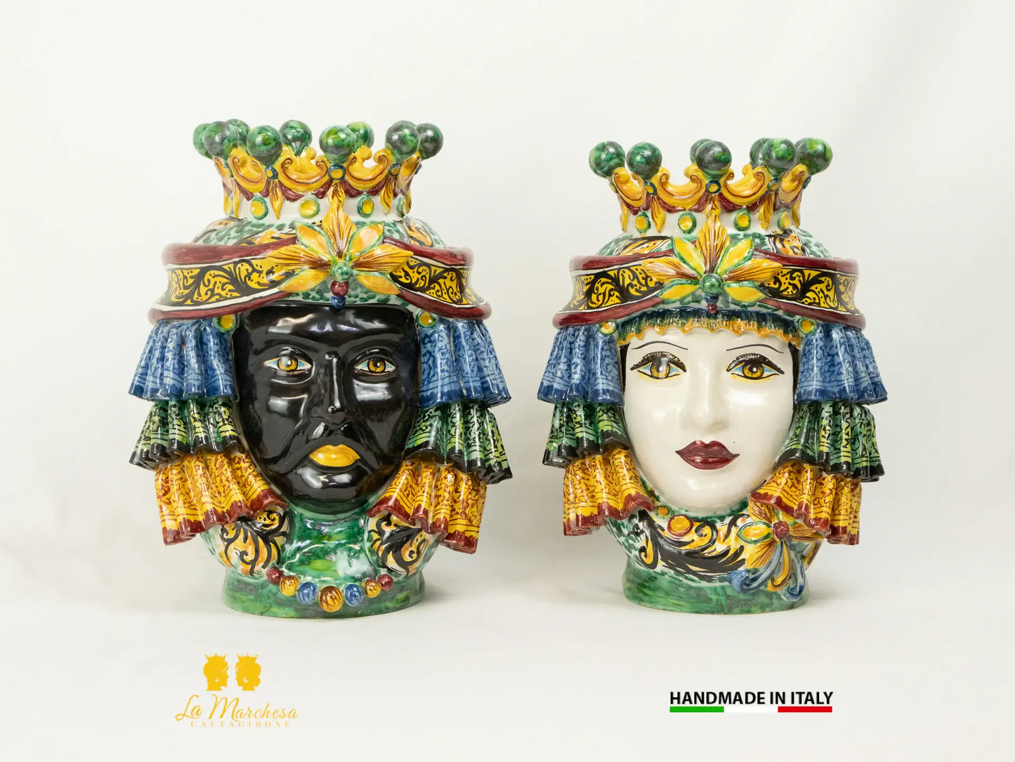 Teste di Moro Ceramica di Caltagirone Panneggio corona - Varie misure