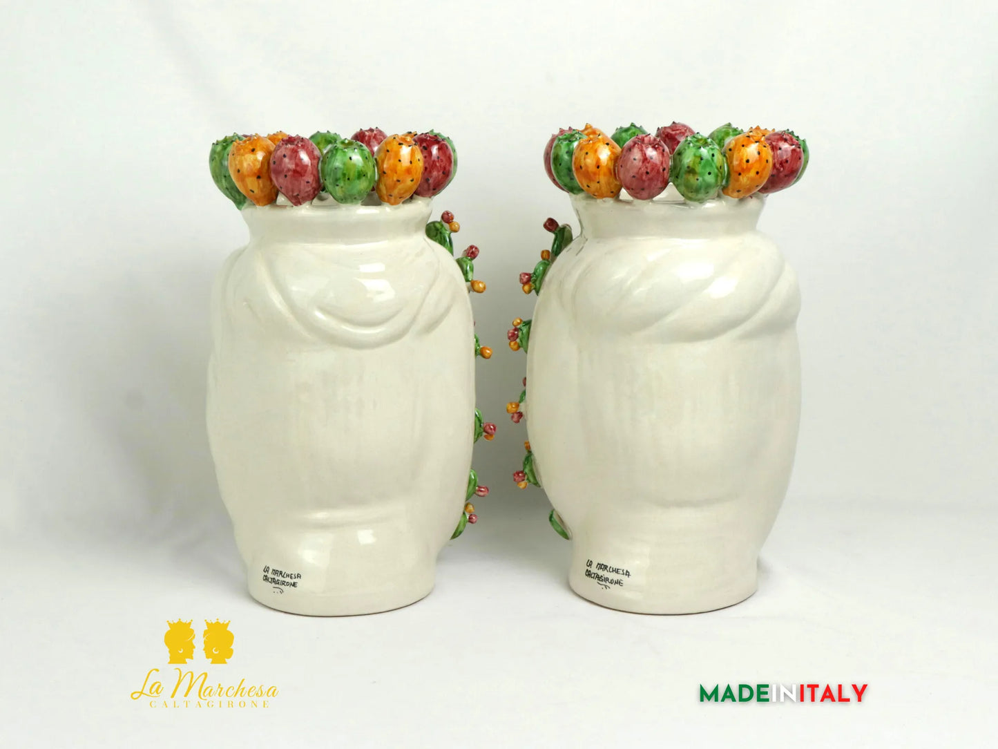 Teste di Moro in ceramica di Caltagirone con corona fichi d'india 31cm