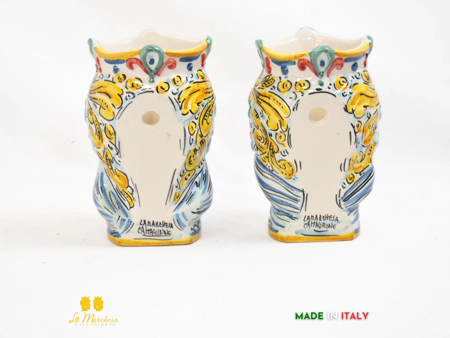 Teste di Moro da muro Ceramica di Caltagirone ornato blu antico 19cm