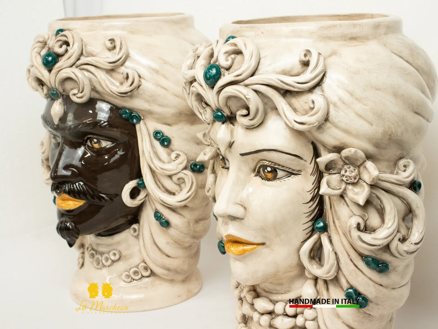 Teste di Moro in Ceramica di Caltagirone Etna fumè dettagli colorati - vari modelli