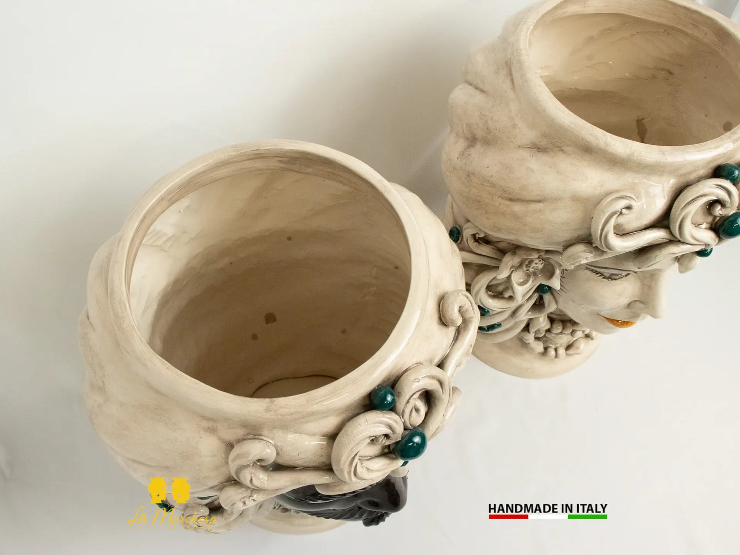 Teste di Moro in Ceramica di Caltagirone Etna fumè dettagli colorati - vari modelli