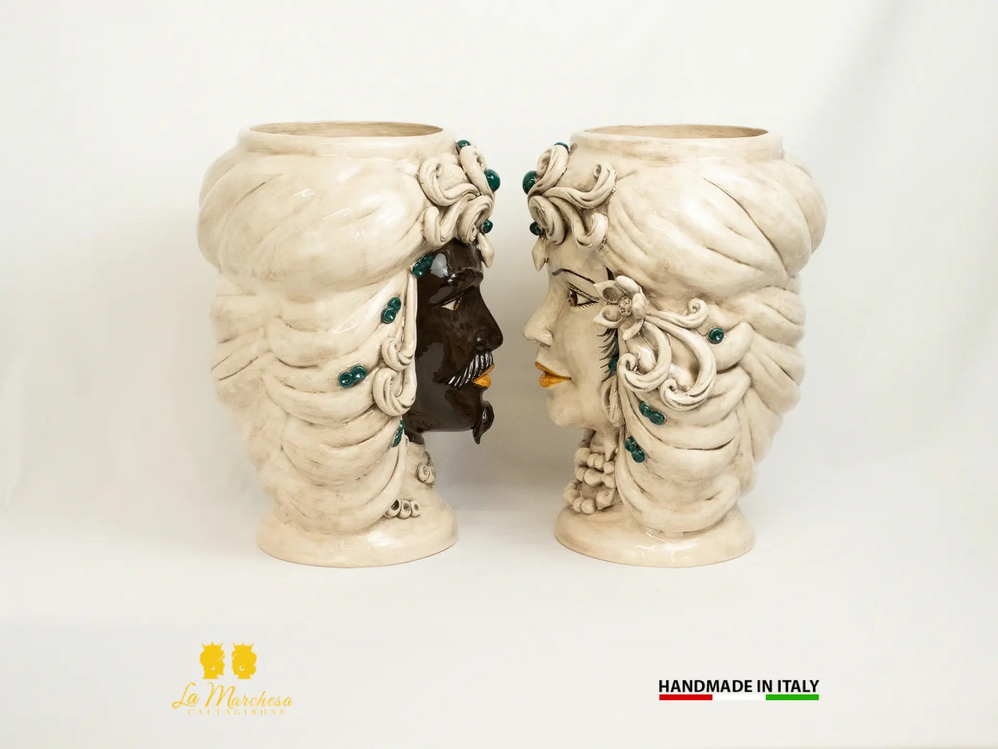 Teste di Moro in Ceramica di Caltagirone Etna fumè dettagli colorati - vari modelli