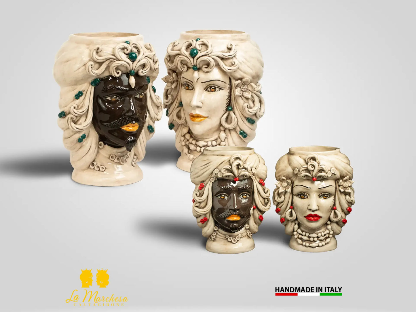 Teste di Moro in Ceramica di Caltagirone Etna fumè dettagli colorati - vari modelli