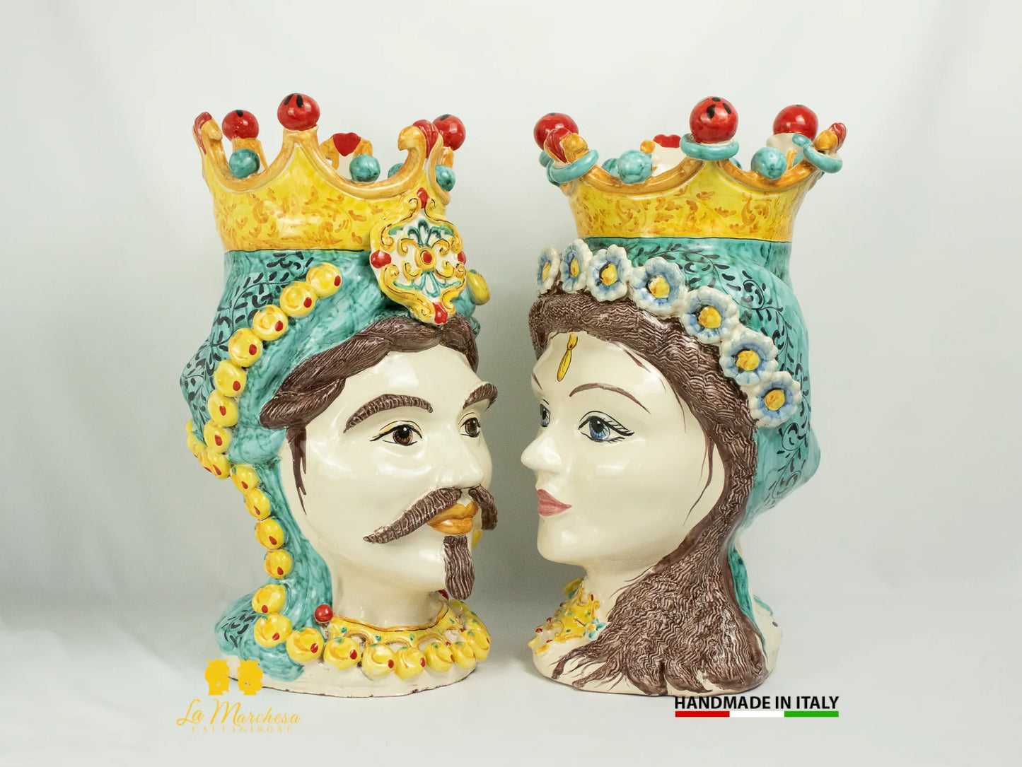 Teste di Moro in Ceramica di Caltagirone Barocco 46cm