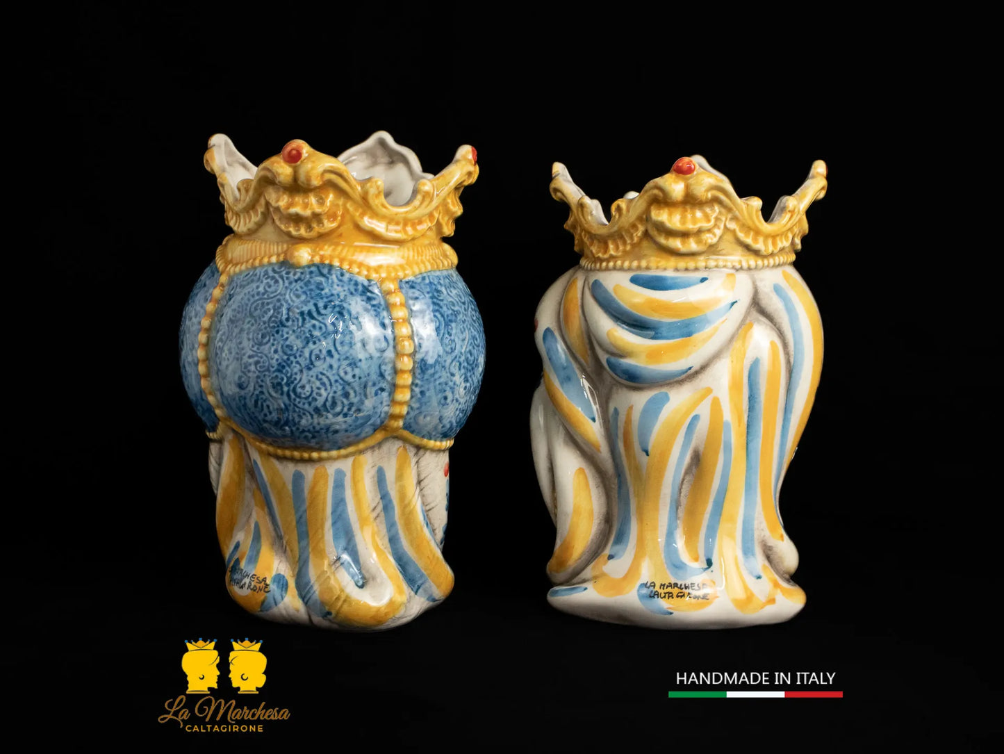 Teste di Moro Ceramica di Caltagirone Barocco '600 blu antico 25cm