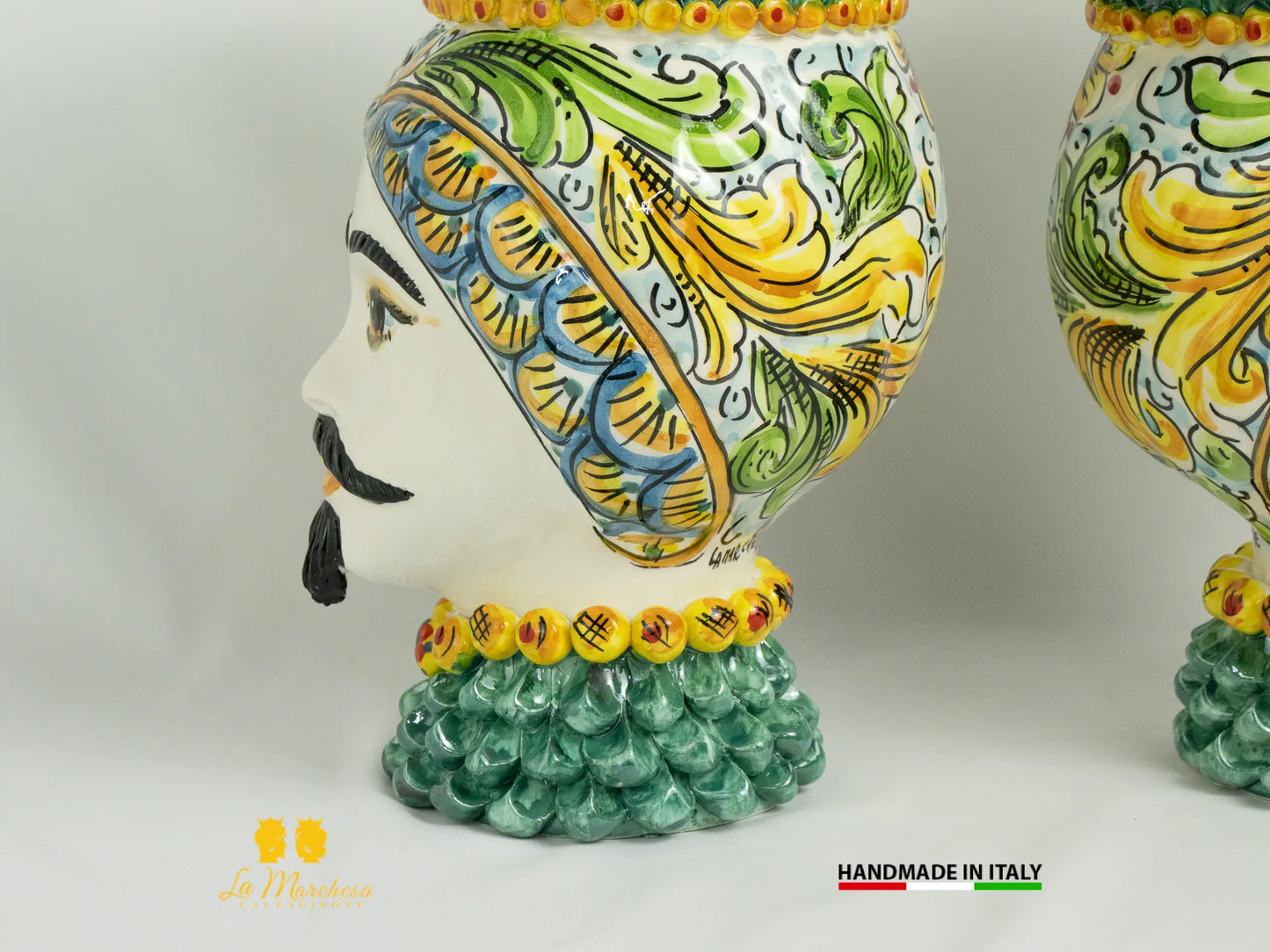 OUTLET - Teste di Moro Ceramica di Caltagirone corona pigna verde rame 30cm