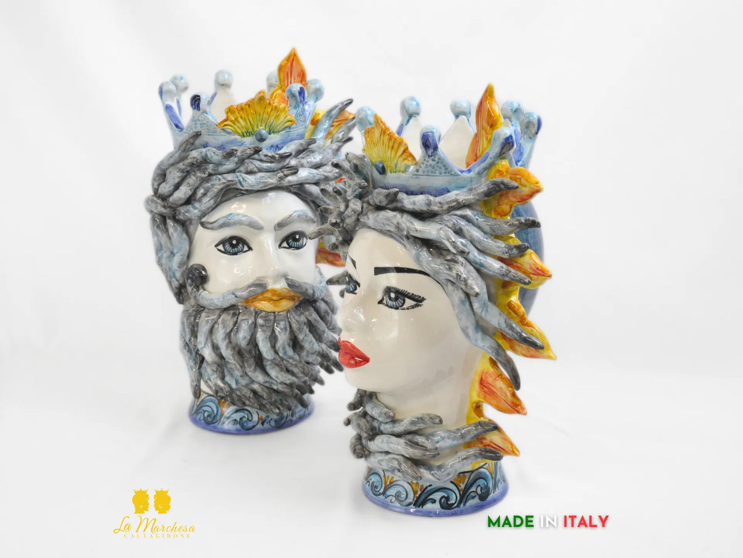 Teste di Moro in Ceramica di Caltagirone sole vento 39cm