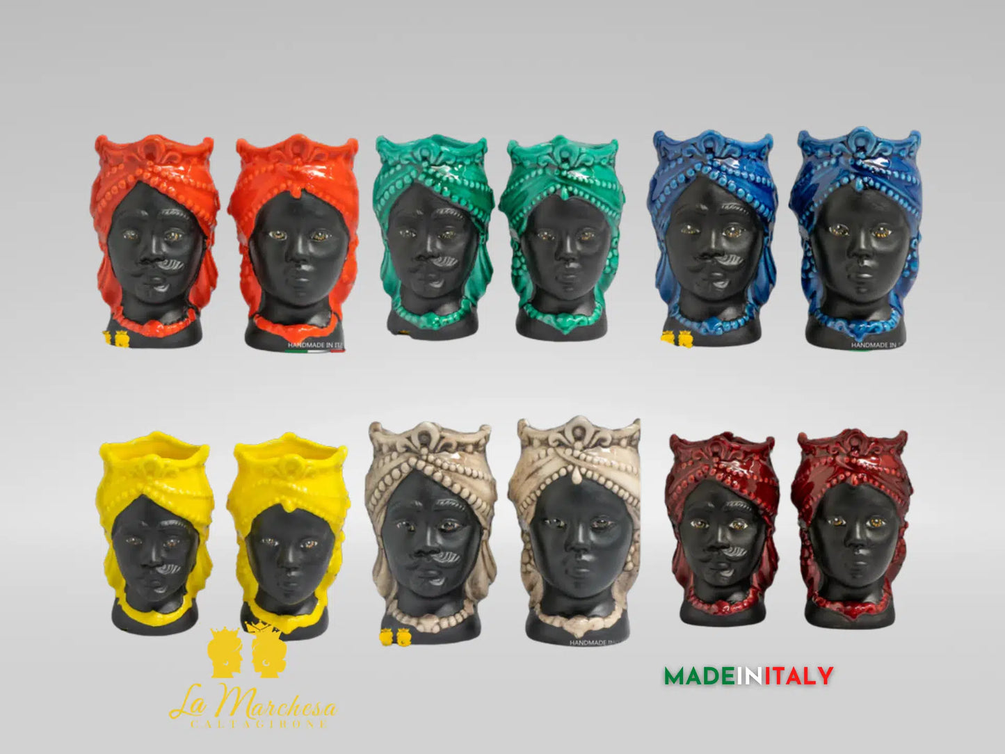 Teste di Moro Satinato in Ceramica di Caltagirone 15cm - Colori Assortiti