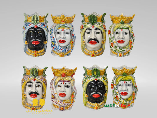 Teste Moro in ceramica di Caltagirone Afro 14cm - Colori Assortiti