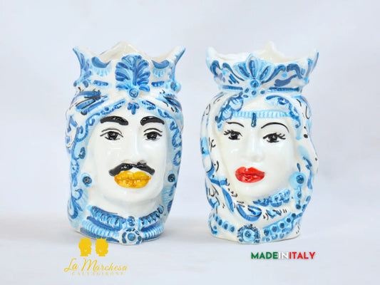 Teste di Moro in Ceramica di Caltagirone Afro Blu 13 cm