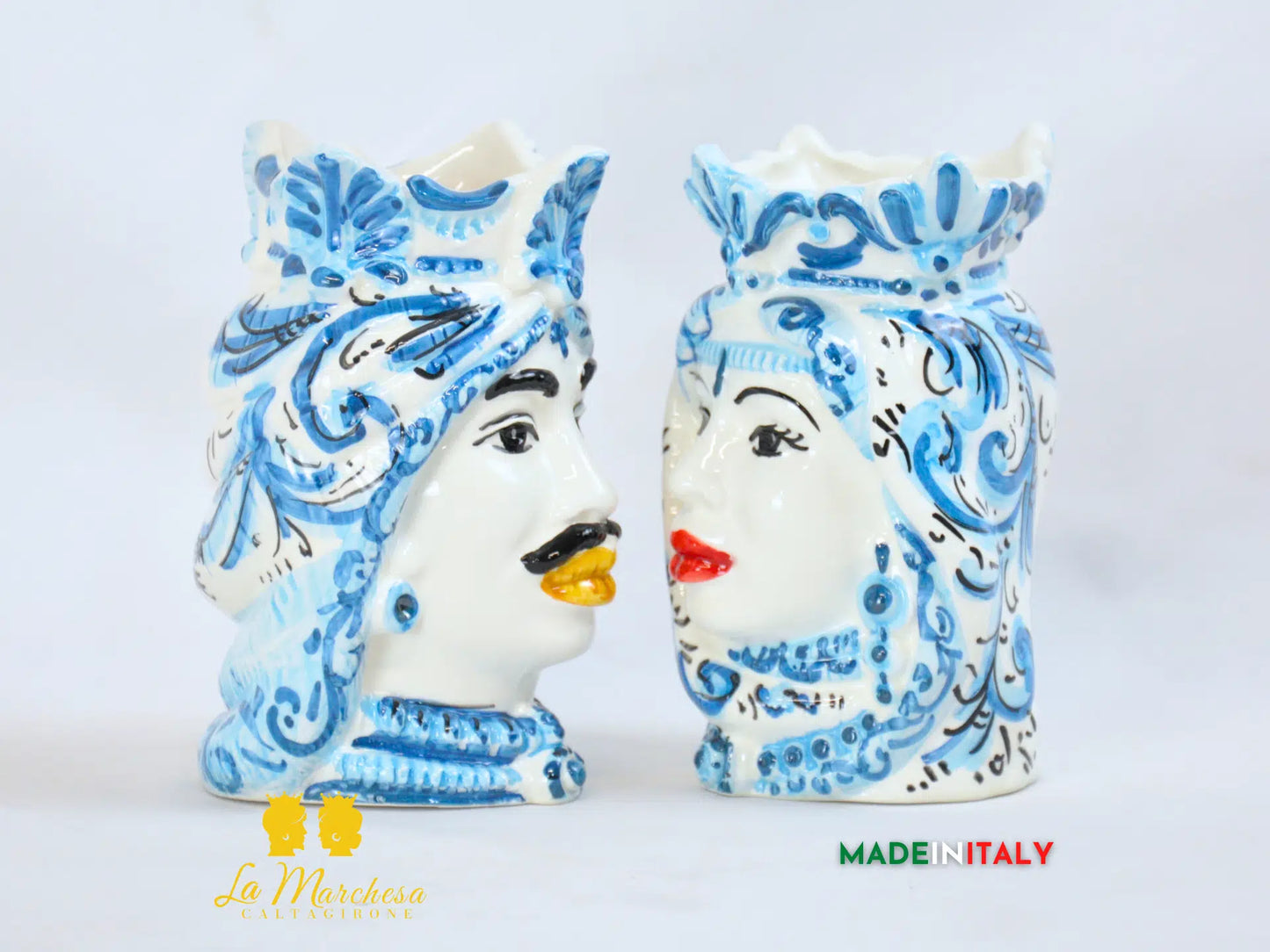Teste di Moro in Ceramica di Caltagirone Afro Blu 13 cm