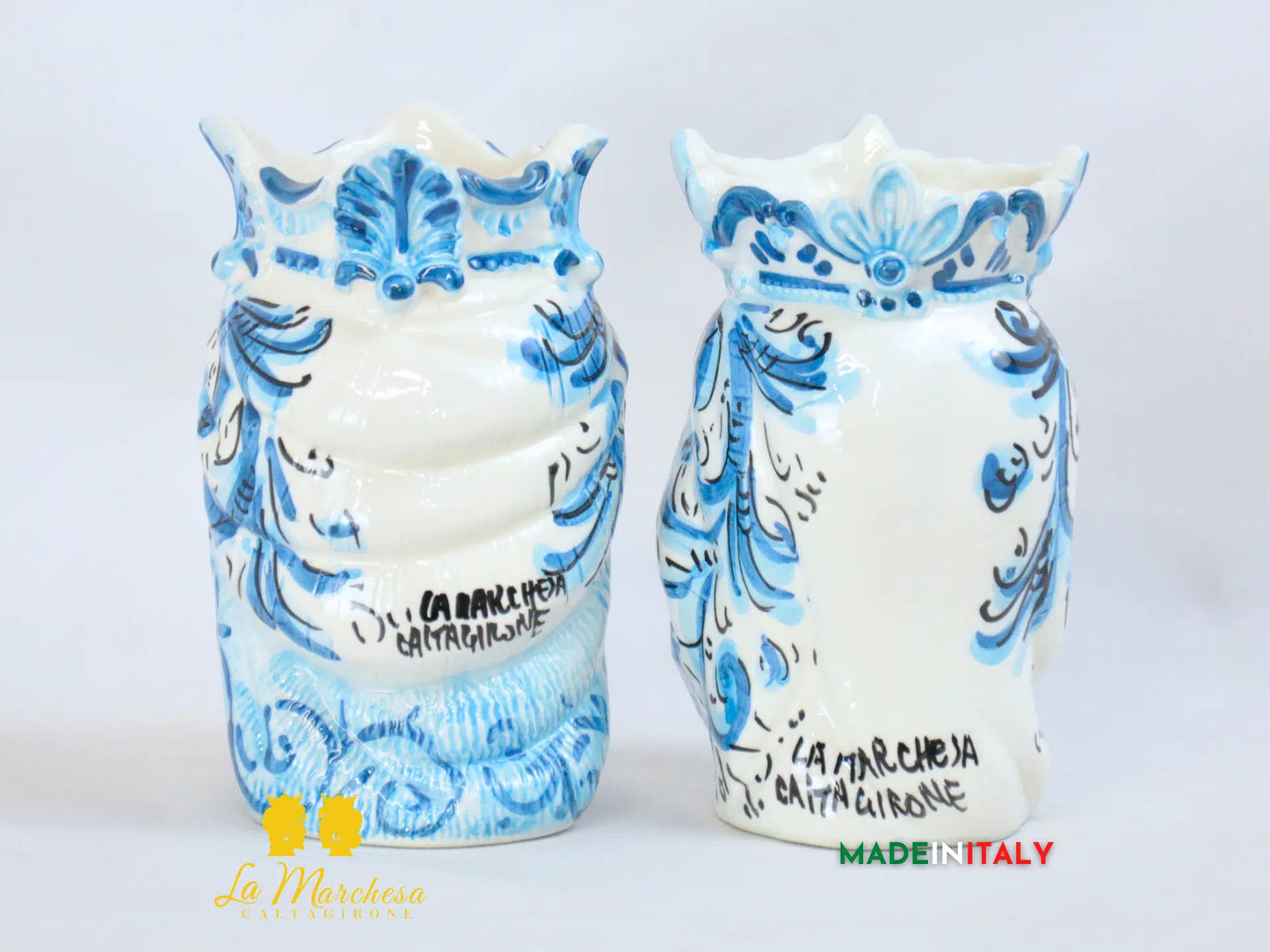 Teste di Moro in Ceramica di Caltagirone Afro Blu 13 cm