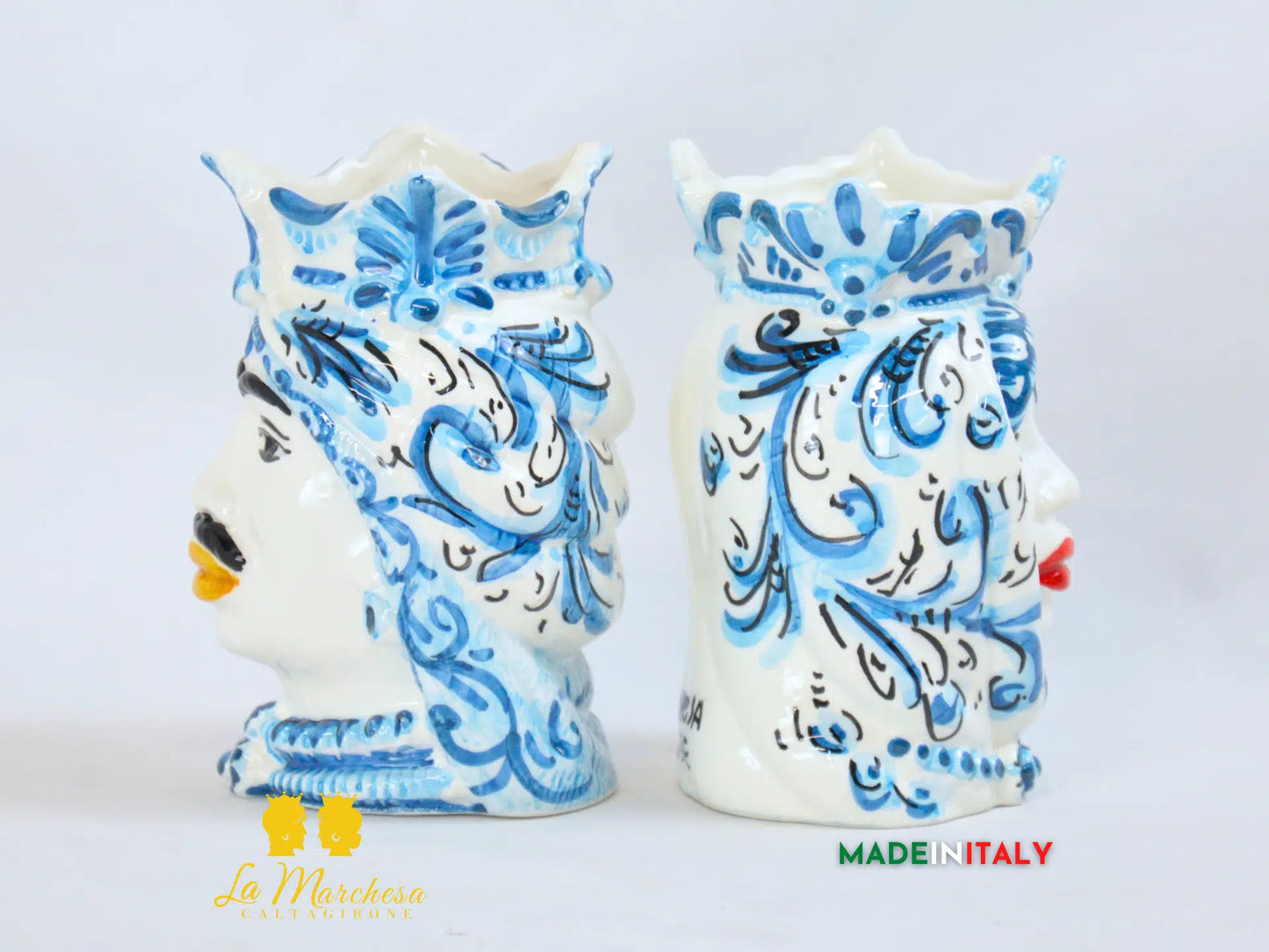 Teste di Moro in Ceramica di Caltagirone Afro Blu 13 cm