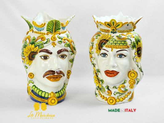 Teste di Moro Ceramica di Caltagirone Girasoli 37cm
