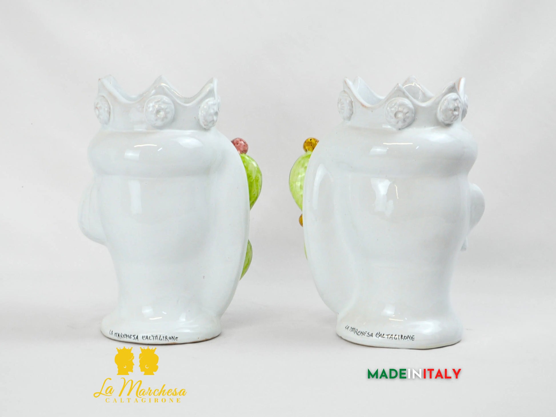 Teste di Moro Bianco Fichi D'India in Ceramica di Caltagirone 27cm