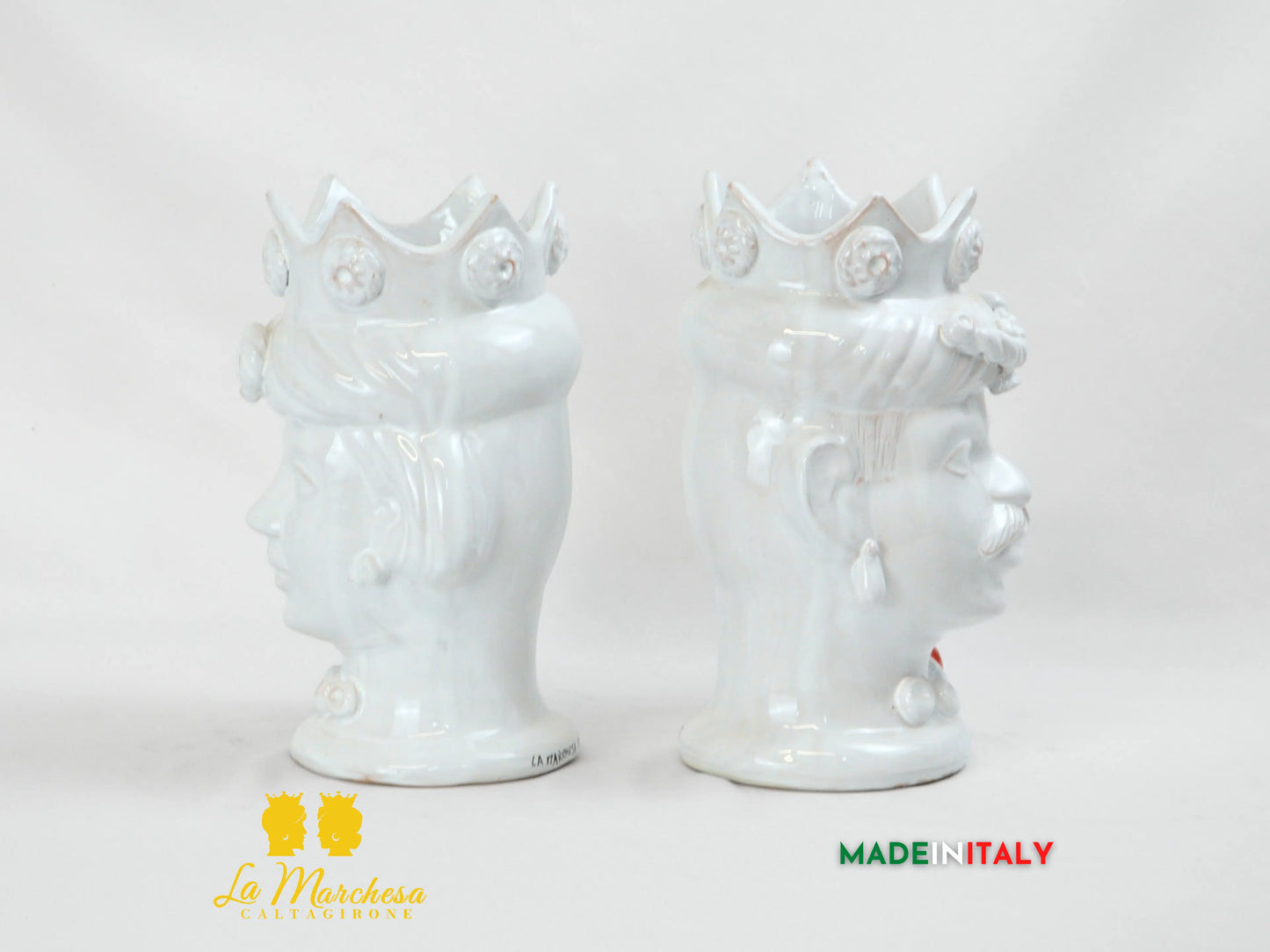 Teste di Moro Bianco Fichi D'India in Ceramica di Caltagirone 27cm