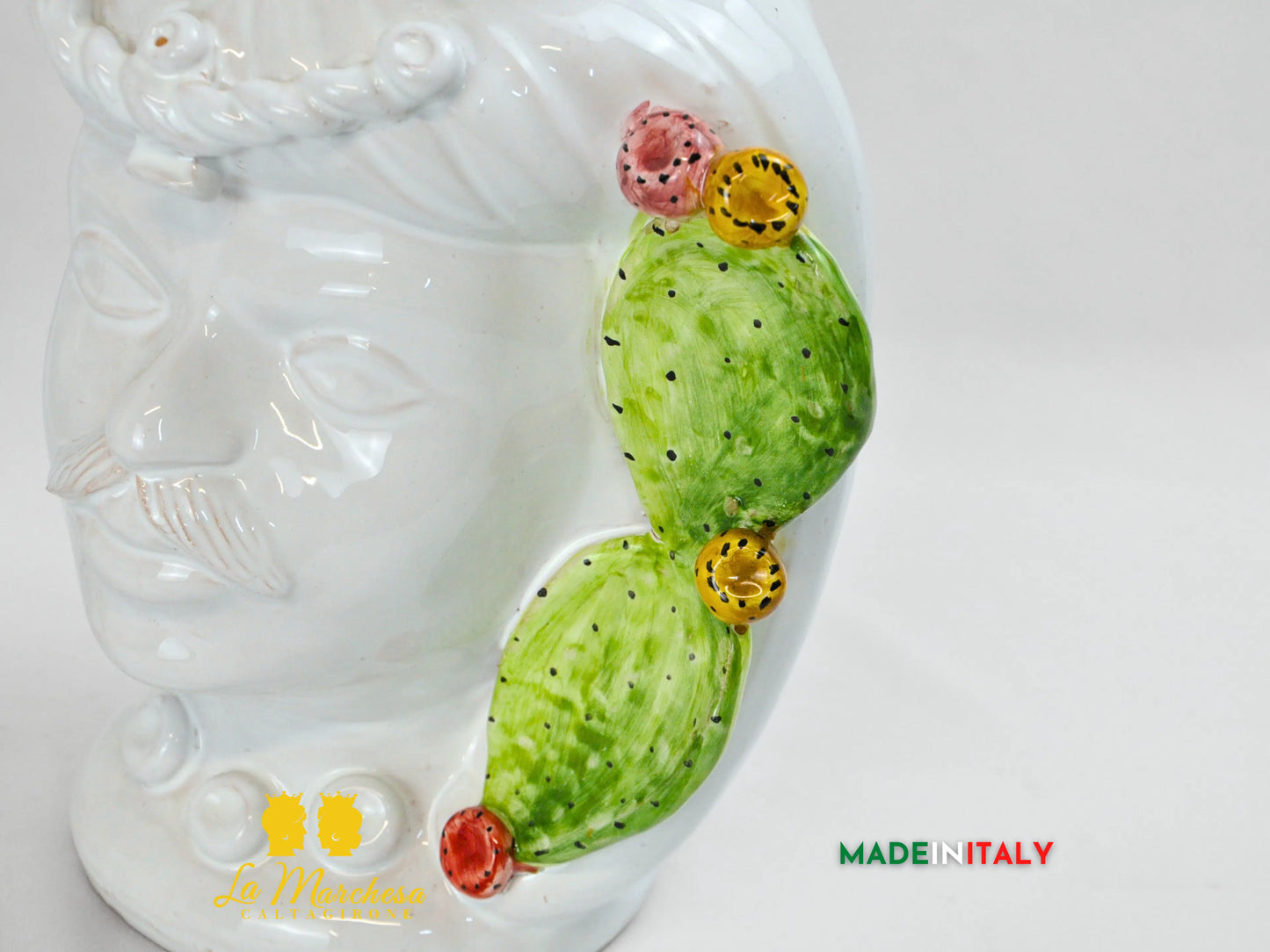 Teste di Moro Bianco Fichi D'India in Ceramica di Caltagirone 27cm