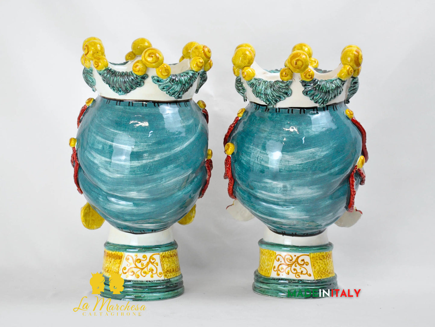 Teste di Moro Corona e Turbante in Ceramica di Caltagirone Sicilia 39cm