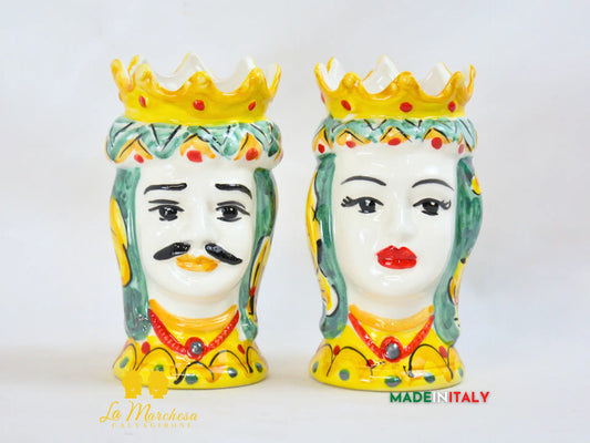 Teste di Moro Ceramica di Caltagirone Ornato Oro 14cm