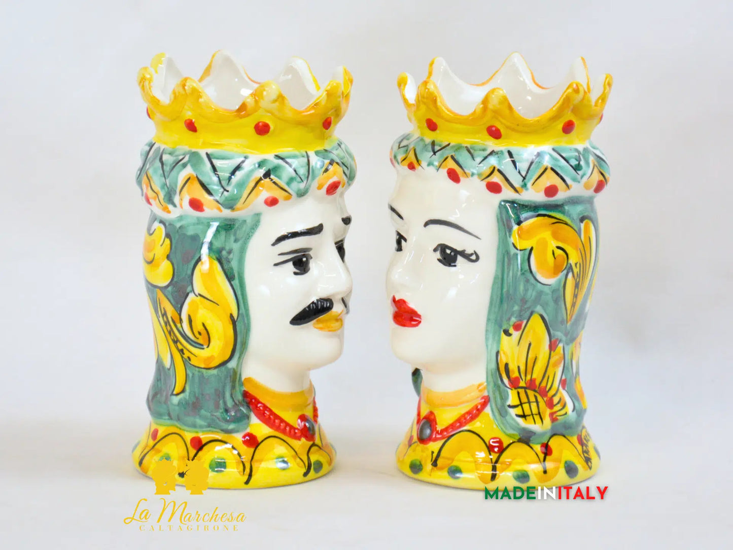 Teste di Moro Ceramica di Caltagirone Ornato Oro 14cm