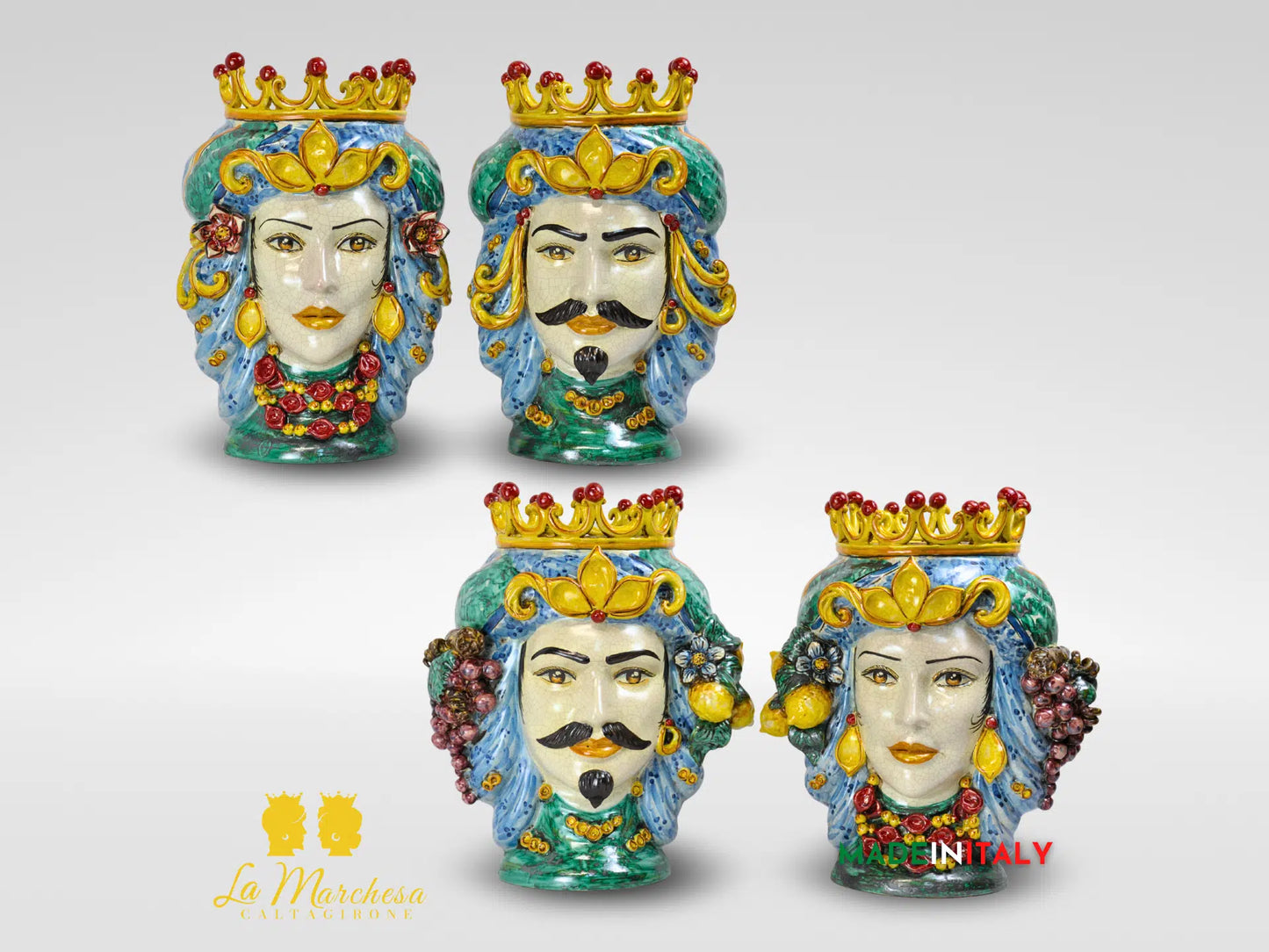 Teste di Moro in Ceramica di Caltagirone Classiche Verde Rame 42cm