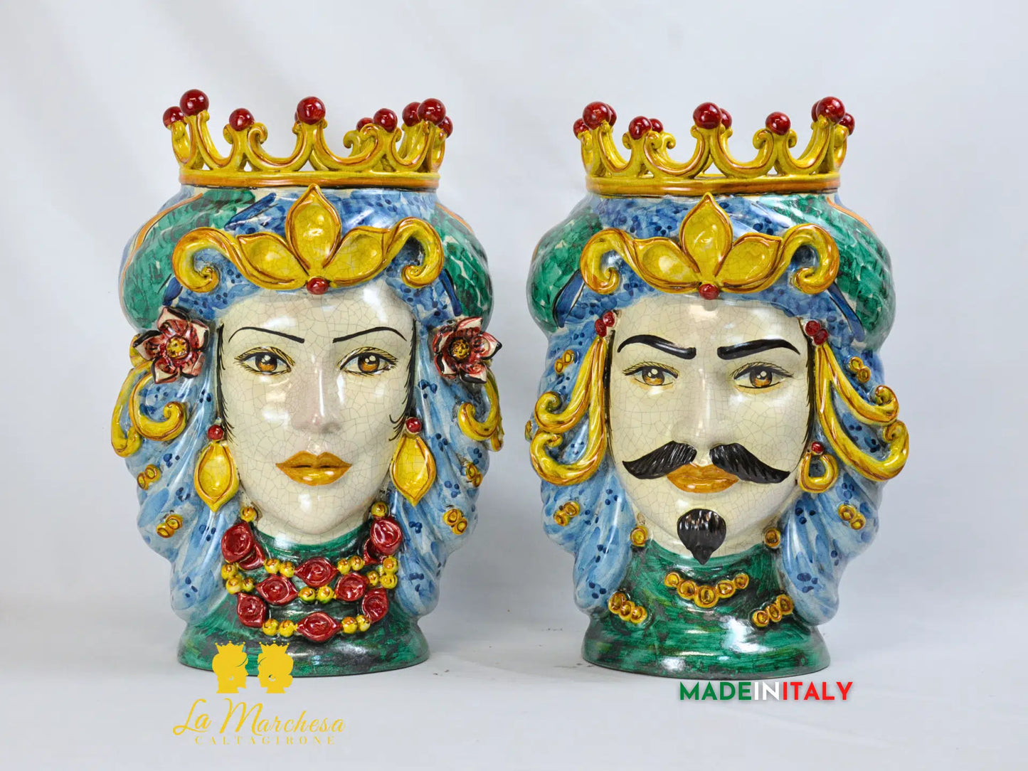 Teste di Moro in Ceramica di Caltagirone Classiche Verde Rame 42cm